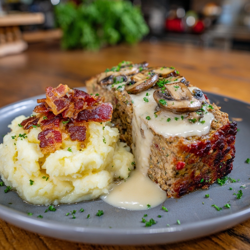 Bacon Mushroom Swiss Meatloaf